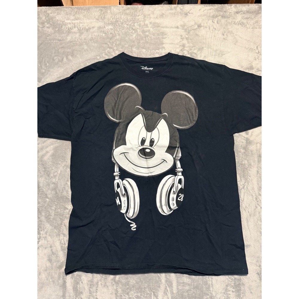 Disney T-Shirt Mens 2XL Black Mickey Mouse Headphones Graphic Short Sleeve